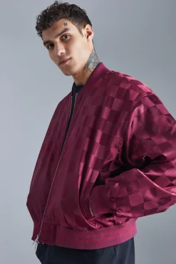 Boxy Satin Checkerboard Bomber | BoohooMAN UK