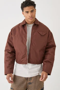 Boxy Satin Collared Bomber | BoohooMAN UK
