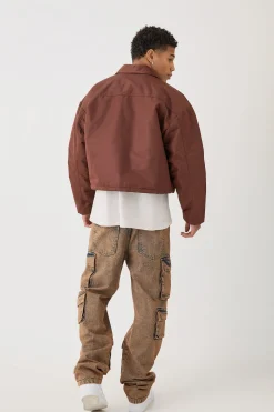 Boxy Satin Collared Bomber | BoohooMAN UK