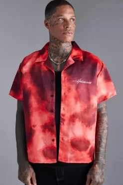 Boxy Satin Graphic Back Print Shirt | BoohooMAN UK