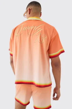 Boxy Satin Ombre Short Sleeve Shirt & Short Set | BoohooMAN UK