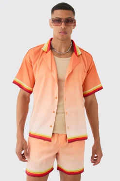 Boxy Satin Ombre Short Sleeve Shirt & Short Set | BoohooMAN UK