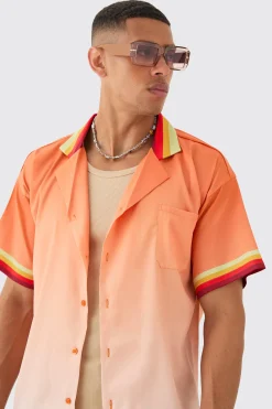 Boxy Satin Ombre Short Sleeve Shirt & Short Set | BoohooMAN UK