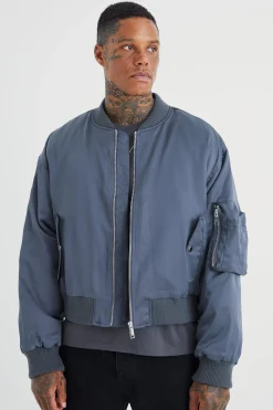 Boxy Satin Padded Ma1 Bomber Jacket | BoohooMAN UK