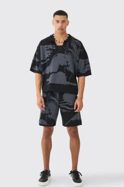 Boxy Scenic Polo And Short Set | BoohooMAN UK