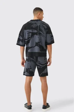 Boxy Scenic Polo And Short Set | BoohooMAN UK