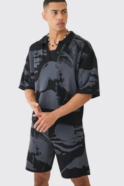 Boxy Scenic Polo And Short Set | BoohooMAN UK