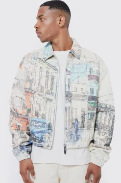 Boxy Scenic Twill Harrington | BoohooMAN UK