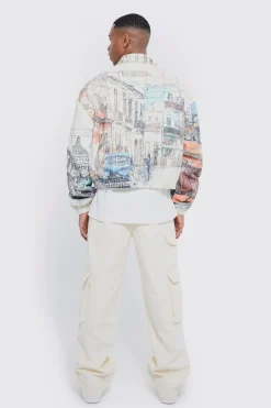 Boxy Scenic Twill Harrington | BoohooMAN UK