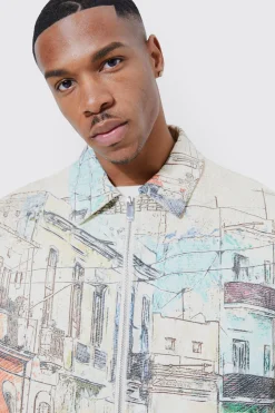 Boxy Scenic Twill Harrington | BoohooMAN UK