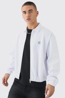 Boxy Scuba Zip Through Embroidered Jacket | BoohooMAN UK