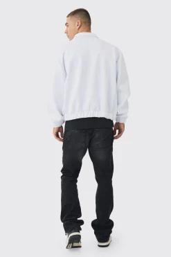 Boxy Scuba Zip Through Embroidered Jacket | BoohooMAN UK
