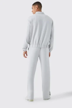 Boxy Scuba Zip Through Embroidered Jacket | BoohooMAN UK