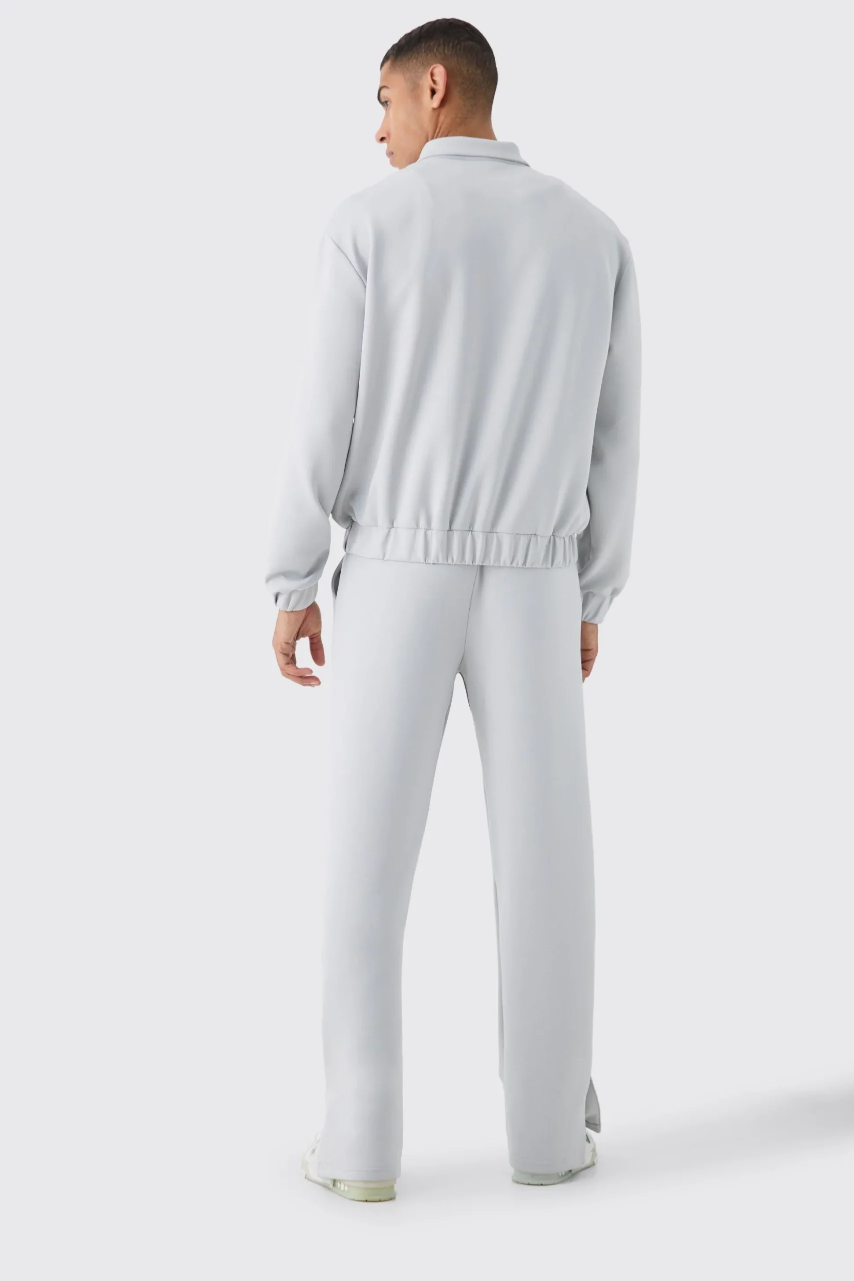 Boxy Scuba Zip Through Embroidered Jacket | BoohooMAN UK