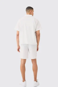 Boxy Seersucker Embroidered Floral Shirt & Short Set | BoohooMAN UK
