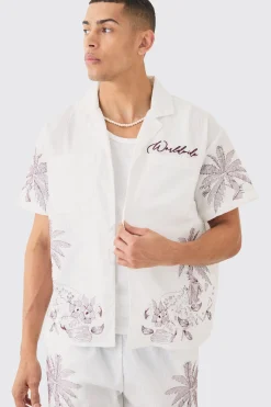 Boxy Seersucker Embroidered Floral Shirt & Short Set | BoohooMAN UK