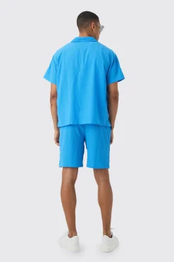 Boxy Seersucker Embroidered Floral Shirt & Short Set | BoohooMAN UK