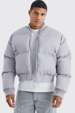 Boxy Sheen Volume Padded Bomber | BoohooMAN UK