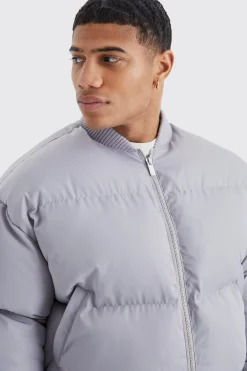 Boxy Sheen Volume Padded Bomber | BoohooMAN UK
