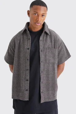Boxy Short Sleeve Jacquard Shirt | BoohooMAN UK
