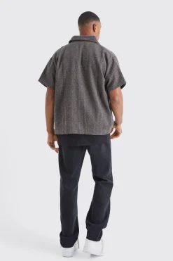 Boxy Short Sleeve Jacquard Shirt | BoohooMAN UK