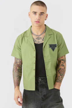 Boxy Short Sleeve Moto Poplin Shirt | BoohooMAN UK