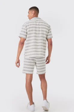 Boxy Short Sleeve Open Weave Shirt & Short Set | BoohooMAN UK