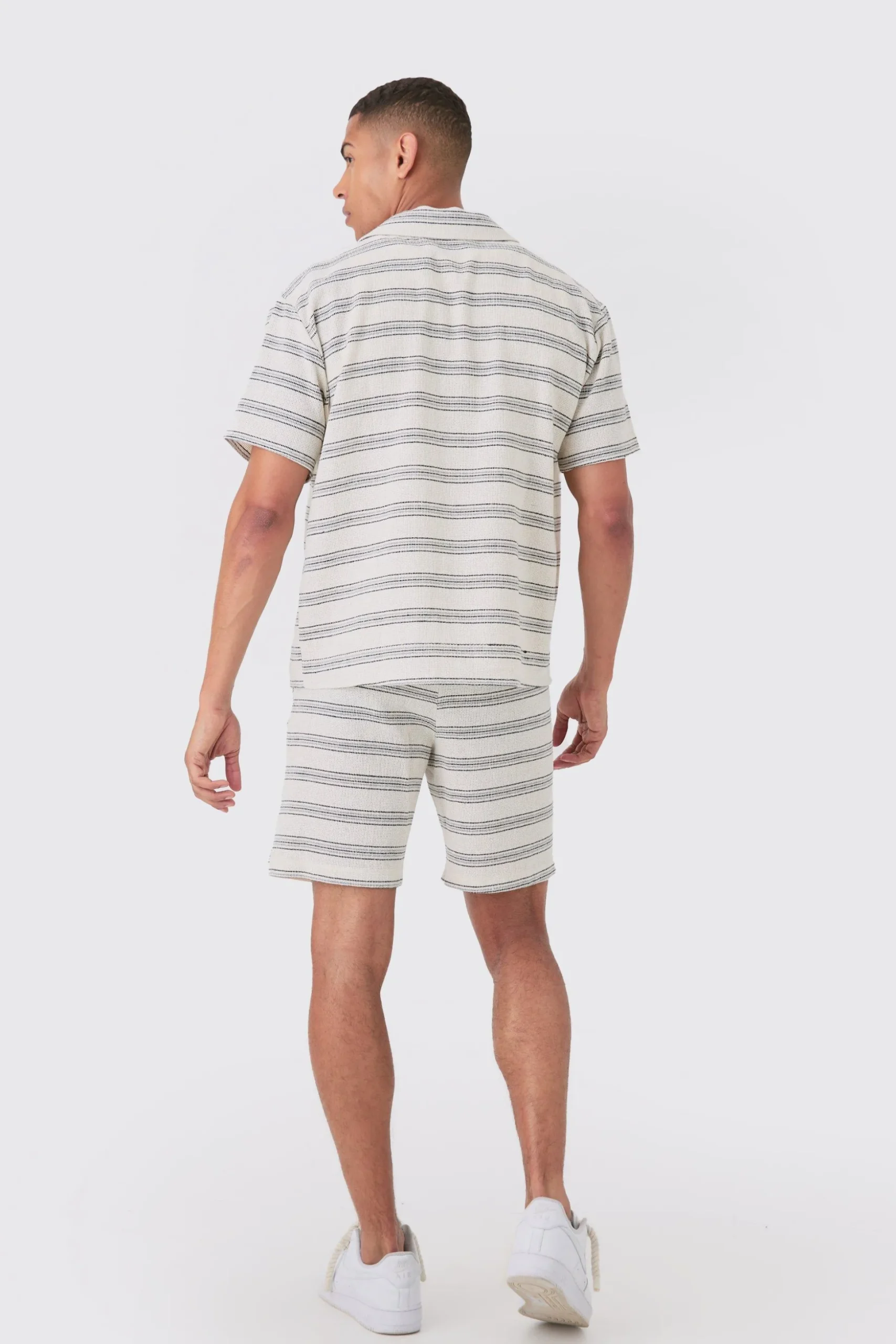 Boxy Short Sleeve Open Weave Shirt & Short Set | BoohooMAN UK