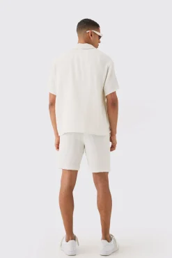 Boxy Short Sleeve Open Weave Shirt & Short Set | BoohooMAN UK