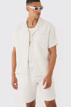 Boxy Short Sleeve Open Weave Shirt & Short Set | BoohooMAN UK