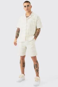 Boxy Short Sleeve Open Weave Shirt & Short Set | BoohooMAN UK