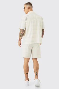 Boxy Short Sleeve Open Weave Shirt & Short Set | BoohooMAN UK