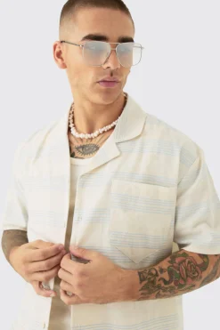 Boxy Short Sleeve Open Weave Shirt & Short Set | BoohooMAN UK