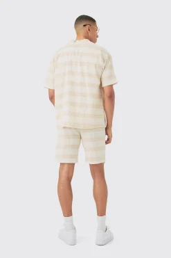 Boxy Short Sleeve Open Weave Shirt & Short Set | BoohooMAN UK