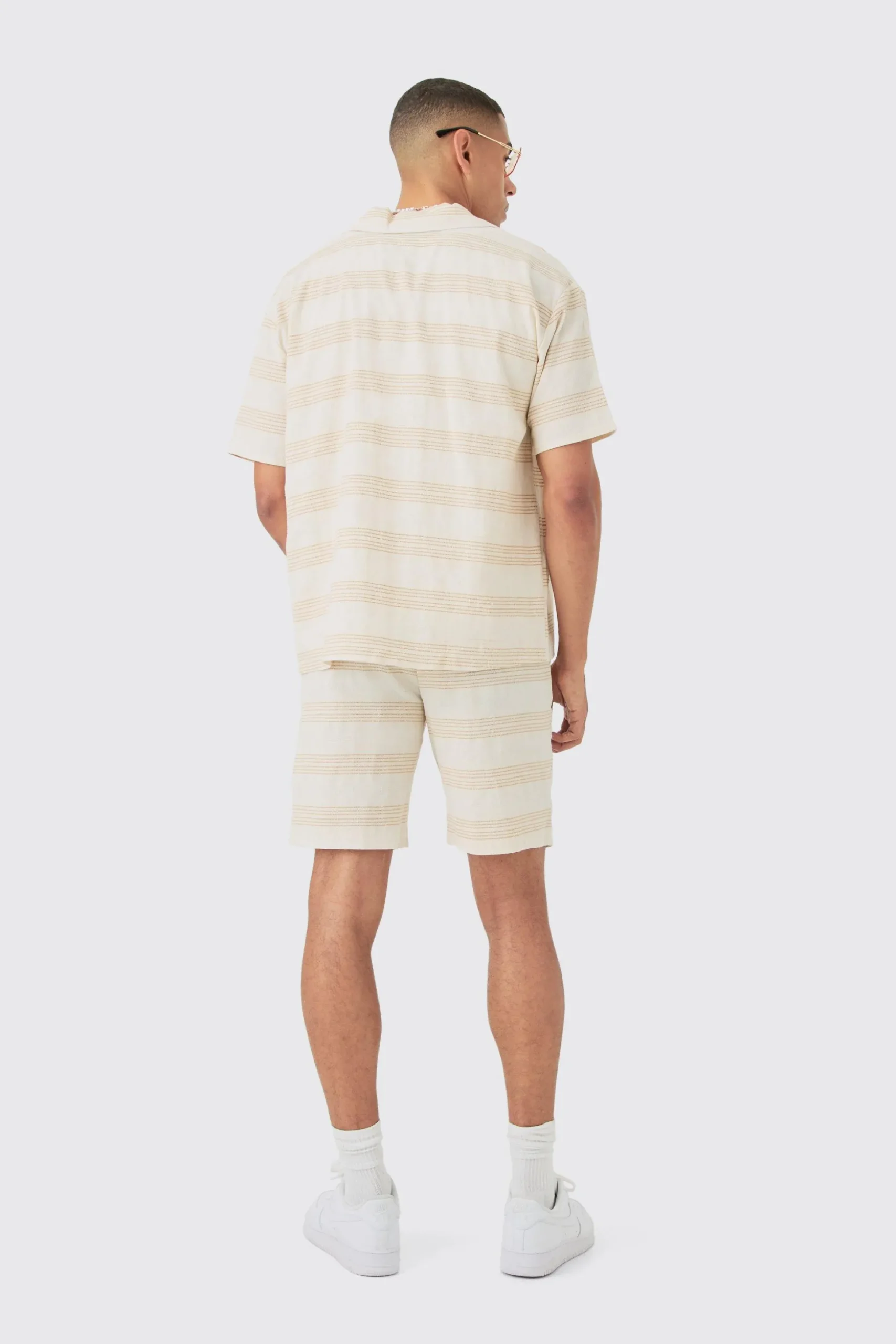 Boxy Short Sleeve Open Weave Shirt & Short Set | BoohooMAN UK