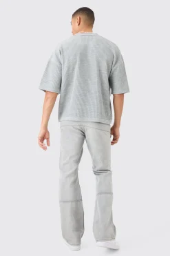 Boxy Short Sleeve Ribbed Knit Polo | BoohooMAN UK