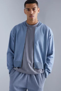 Boxy Smart Knitted Bomber | BoohooMAN UK