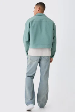 Boxy Smart Ribbed Twill Harrington Jacket | BoohooMAN UK