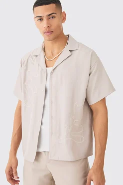 Boxy Soft Twill Cartoon Leaf Embroidered Shirt | BoohooMAN UK
