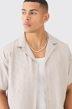 Boxy Soft Twill Cartoon Leaf Embroidered Shirt | BoohooMAN UK