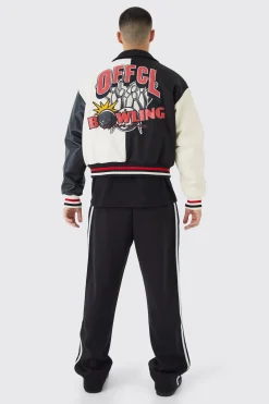 Boxy Spliced Melton & Pu Varsity Jacket | BoohooMAN UK
