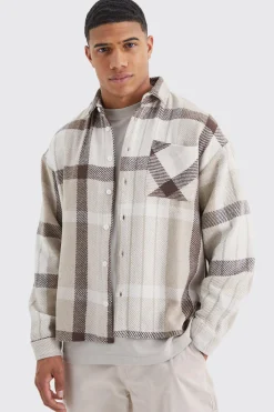 Boxy Split Hem Brushed Check Overshirt | BoohooMAN UK