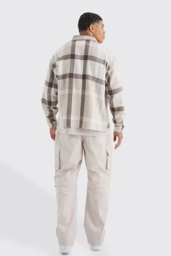 Boxy Split Hem Brushed Check Overshirt | BoohooMAN UK