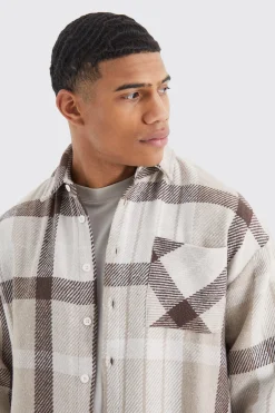 Boxy Split Hem Brushed Check Overshirt | BoohooMAN UK
