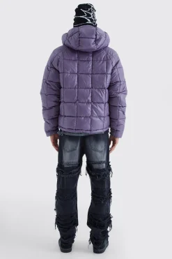 Boxy Square Quilted Puffer With Hood | BoohooMAN UK