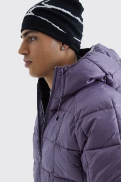 Boxy Square Quilted Puffer With Hood | BoohooMAN UK