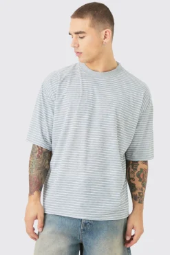 Boxy Stripe Rib T-shirt | BoohooMAN UK