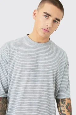 Boxy Stripe Rib T-shirt | BoohooMAN UK