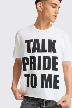 Boxy Talk Pride To Me Distressed T-shirt | BoohooMAN UK