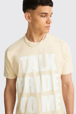 Boxy Talk Pride To Me Distressed T-shirt | BoohooMAN UK